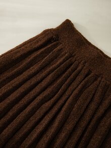 SHEIN 秋季冬季幼童女童棕色可愛長袖蝴蝶結提花針織衫與裙子套裝，返校穿搭，舒適柔軟，節慶服飾聖誕節 - 棕色 - 查看 4