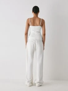 YARNWELL 女款純色修身百搭日常休閒細肩帶背心上衣 - 米色 - 查看 6