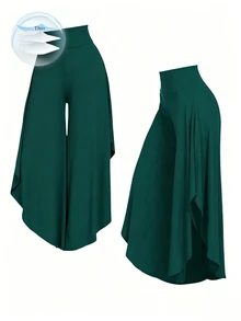 SHEIN 女士不对称宽松休闲裤，适合夏季和毕业典礼穿着 - 墨綠色 - 查看 3