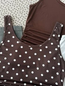 SHEIN Girlism 青少年女孩背心與細肩帶上衣 3件組，純色與波點圖案，方領、抽褶腰部、修身剪裁，隨機 6 款中發送 3 款 - 彩色 - 查看 4