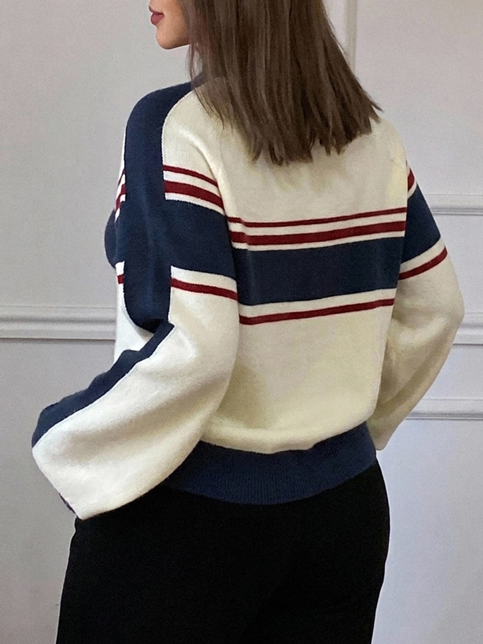 Dazy Plus Plus Size Women's Colorblock Casual Versatile Daily Wear Long Sleeve Sweater School