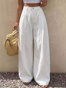DAZY High Waist Wide Leg Pants - White - View 12