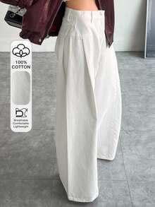 DAZY High Waist Wide Leg Pants - White - View 1