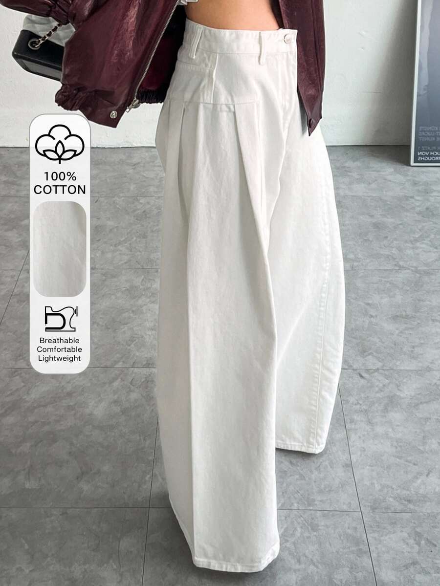 DAZY High Waist Wide Leg Pants - White - View 1