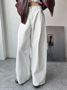 DAZY High Waist Wide Leg Pants - White - View 3