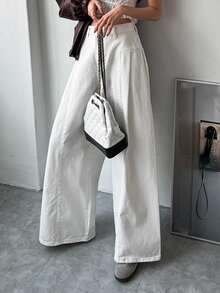 DAZY High Waist Wide Leg Pants - White - View 6