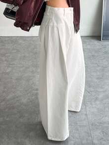 DAZY High Waist Wide Leg Pants - White - View 9