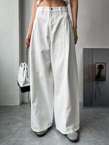 DAZY High Waist Wide Leg Pants - White - View 8