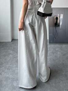 DAZY High Waist Wide Leg Pants - White - View 2