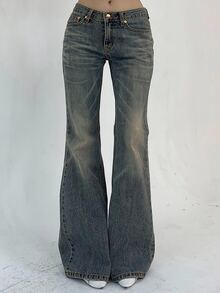 DAZY Distressed Washed Flare Leg Jeans, Slim Fit Casual Denim Pants For Teen Girls, Autumn - Blue - View 1