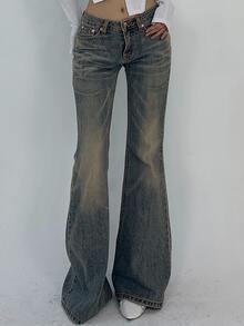 DAZY Distressed Washed Flare Leg Jeans, Slim Fit Casual Denim Pants For Teen Girls, Autumn - Blue - View 5