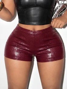 BamGleam Women Snakeskin Texture  Shorts - Red - View 3