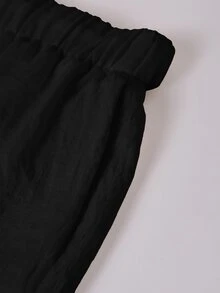 Solivie 女款素色細肩帶背心上衣、短褲與開襟外套休閒日常套裝 - 黑色 - 查看 7