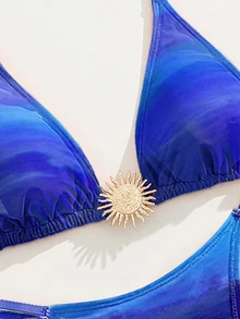 Swim SXY Summer Women Gradient Color Beach Resort Blue Bikini Set With Gold Accessories - Blue - View 3