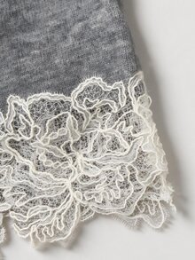 Louniche Elegant Round Neck Long Sleeve Lace Hem Design Women's Sweater - Grey - View 7