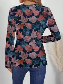 EMERY ROSE Women's Casual Floral Print V-Neck Long Sleeve T-Shirt, Suitable For Outings In Early Autumn V Neck Blouses Women Fall Tops Quarter - Multicolor - View 3