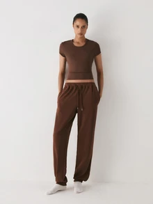 YARNWELL Women's Jogger Sweatpants With Pockets Cotton Blend Casual Pants Everyday Essential For Daily Work Lounge Homewear Travel Brown Summer - Coffee Brown - View 7