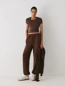 YARNWELL Women's Jogger Sweatpants With Pockets Cotton Blend Casual Pants Everyday Essential For Daily Work Lounge Homewear Travel Brown Summer - Coffee Brown - View 2
