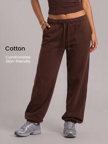 YARNWELL Women's Jogger Sweatpants With Pockets Cotton Blend Casual Pants Everyday Essential For Daily Work Lounge Homewear Travel Brown Summer - Coffee Brown - View 1