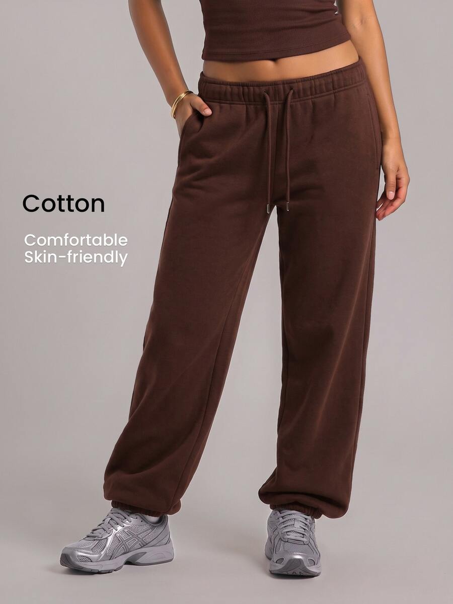 YARNWELL Women's Jogger Sweatpants With Pockets Cotton Blend Casual Pants Everyday Essential For Daily Work Lounge Homewear Travel Brown Summer - Coffee Brown - View 1