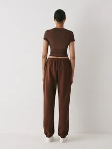 YARNWELL Women's Jogger Sweatpants With Pockets Cotton Blend Casual Pants Everyday Essential For Daily Work Lounge Homewear Travel Brown Summer - Coffee Brown - View 6