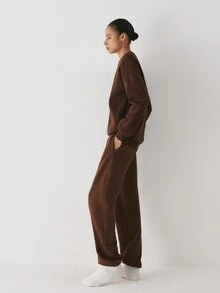 YARNWELL Women's Jogger Sweatpants With Pockets Cotton Blend Casual Pants Everyday Essential For Daily Work Lounge Homewear Travel Brown Summer - Coffee Brown - View 5