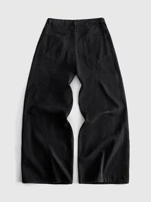 ROMWE MEN Street Life Men's Casual Denim Jeans With Pocket And Stud Decoration, Versatile For Daily Wear - Black - View 4
