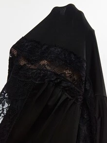 Travachic 女款修身V領蕾絲拼接純黑色收腰傘裙優雅秋季穿搭婚禮晚宴浪漫優雅婚禮禮服 - 黑色 - 查看 9