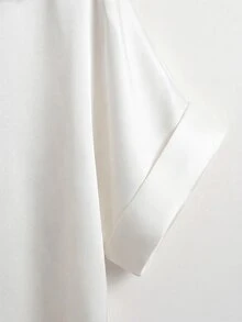 Franclia 女士香槟色缎面V领珍珠纽扣设计短袖衬衫，优雅适合春夏穿着 - 白色 - 查看 4