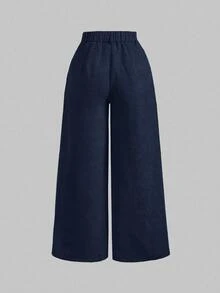 SHEIN PETITE Women Loose Fit Low Waist Plain Flared Trousers,Cargo Pants ,Petite Women - Navy Blue - View 9