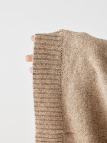 YARNWELL Women's V-Neck Minimalist Daily Textured Long Sleeve Solid Color Pullover Sweater Winter - Coffee Brown - View 12