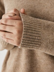 YARNWELL Women's V-Neck Minimalist Daily Textured Long Sleeve Solid Color Pullover Sweater Winter - Coffee Brown - View 7