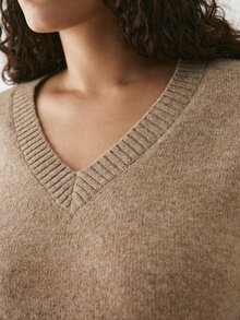 YARNWELL Women's V-Neck Minimalist Daily Textured Long Sleeve Solid Color Pullover Sweater Winter - Coffee Brown - View 6