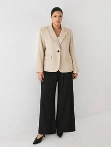 YARNWELL Plus Size Fashion Versatile Commuter Blazer - Coffee Brown - View 5