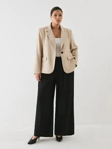 YARNWELL Plus Size Fashion Versatile Commuter Blazer - Coffee Brown - View 4