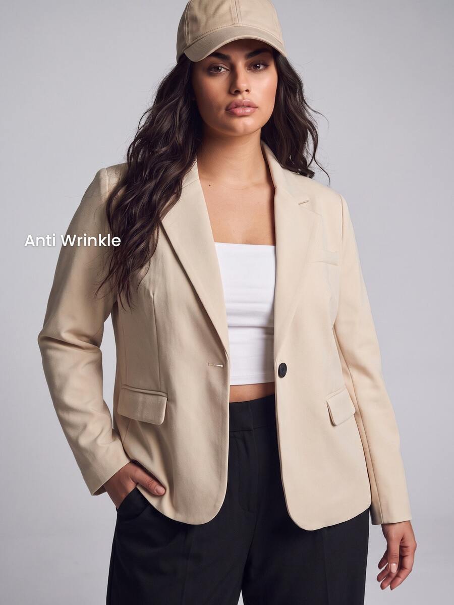 YARNWELL Plus Size Fashion Versatile Commuter Blazer - Coffee Brown - View 1