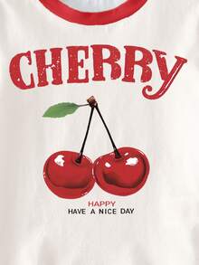 Souflis Souflis Spring Summer Girls Casual Fashion Fruit Cherry Pattern Letter Print T-Shirt And Flared Pants Set,Comfortable Daily Wear School Back-To-School Outfit - Multicolor - View 5