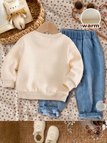 Black & Pink Sweet Cute Halloween Bow & Little Ghost Glitter Pattern, Baby Girl Casual Soft Comfortable Loose Crew Neck Sweatshirt Suitable For Autumn/Winter Daily, Halloween, Family Party, Let's Get Spooky! New Style! New Season! - Multicolor - View 4