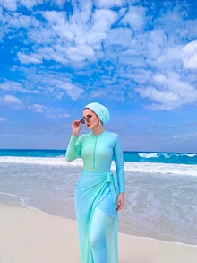 Swim Shayni Ombre Zipper Modest Women Swimwear Set - Multicolor - View 9