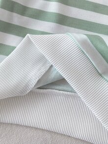 SHEIN Playful Pals 2件組新生兒男嬰女嬰運動衫長褲套裝，可愛綠色白色熊刺繡條紋長袖圓領，休閒派對秋季舒適慢跑寬鬆款 - 綠色 - 查看 5