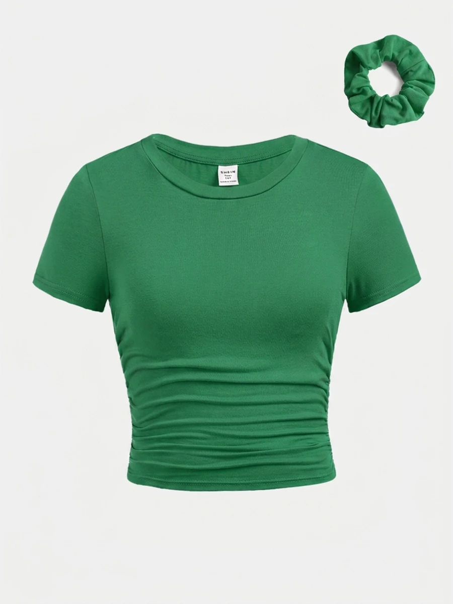 SHEIN Girlism Tween Girls T-Shirts - Green - View 1