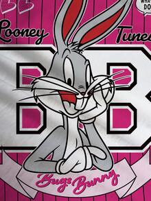 LOONEY TUNES X SHEIN 女款卡通字母印花對比滾邊休閒短袖上衣 - 白色 - 查看 5