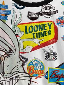 LOONEY TUNES X SHEIN 男士夏季休閒卡通印花T恤 - 白色 - 查看 6