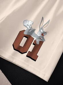LOONEY TUNES X SHEIN Young Boy Summer Casual Striped Rabbit Print Short Sleeve T-Shirt And Shorts Set - White - View 7