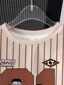 LOONEY TUNES X SHEIN Young Boy Summer Casual Striped Rabbit Print Short Sleeve T-Shirt And Shorts Set - White - View 4