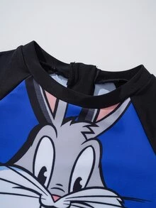 LOONEY TUNES X SHEIN 1 buah Baju Terusan Lengan Raglan Gaya Kasual untuk Anak Laki-laki dengan Celana Pendek - MultiWarna - View 4