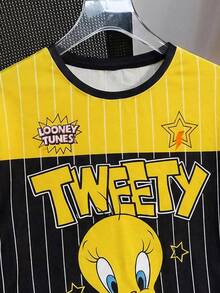 LOONEY TUNES X SHEIN 女款卡通動物印花圓領短袖休閒百搭T恤 - 白色 - 查看 4
