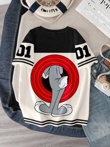 LOONEY TUNES X SHEIN 青少年男孩夏季撞色兔子印花短袖T恤 - 白色 - 查看 2