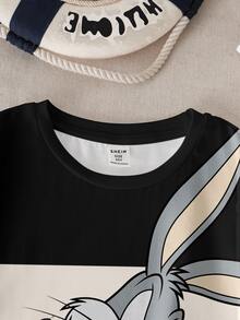 LOONEY TUNES X SHEIN 青少年男孩夏季撞色兔子印花短袖T恤 - 白色 - 查看 4