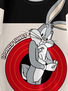 LOONEY TUNES X SHEIN 青少年男孩夏季撞色兔子印花短袖T恤 - 白色 - 查看 6
